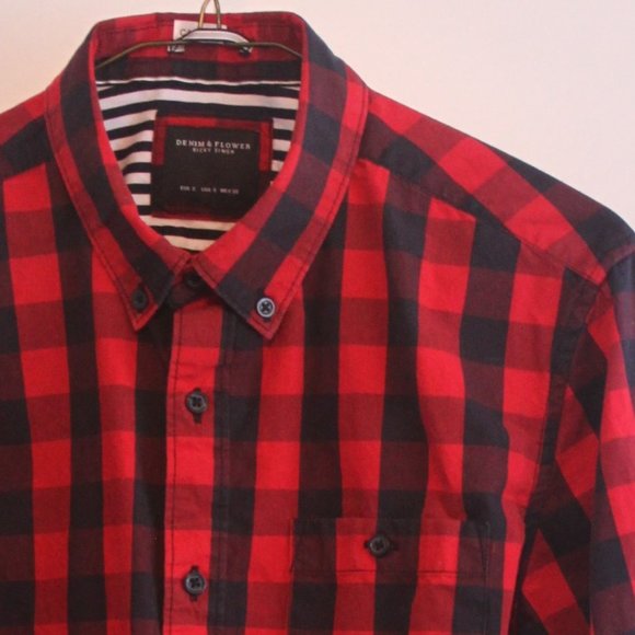 Ricky Singh Denim & Flowers Brushed Cotton Buffalo Plaid Button Down Shirt - Picture 13 of 14